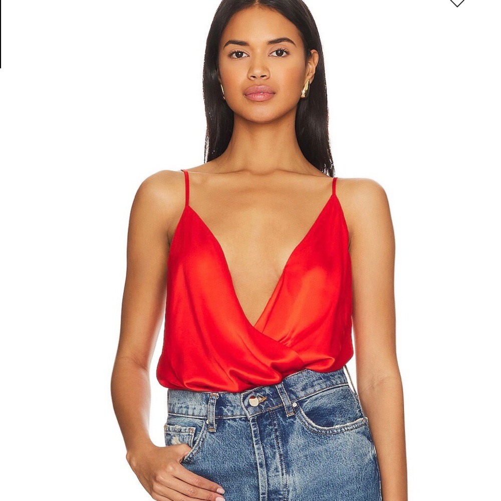 L’Agence Jaxon Draped Silk Bodysuit Fire Red Sz Small NWT